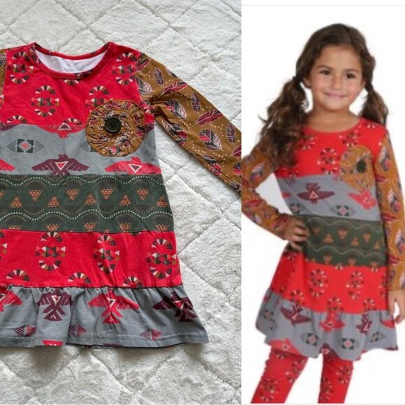 Jelly The Pug | Red & Gray Feather Aztec Tribal Cameron Knit Dress | Size 5 - Picture 6 of 10
